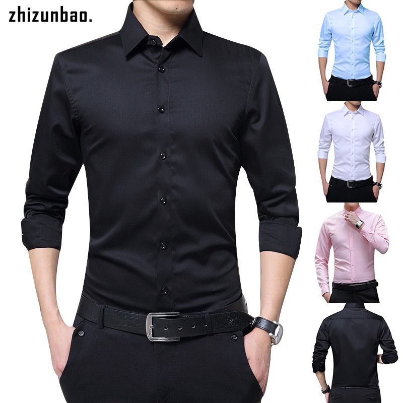 camisas de manga larga para hombre slim fit solido negocios formal camisas para otono