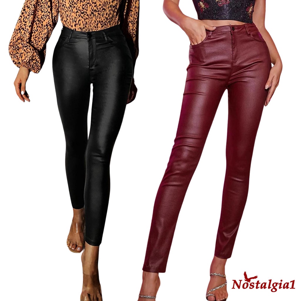 Pantalones De cuero mujer Cintura con laterales | Shopee Chile