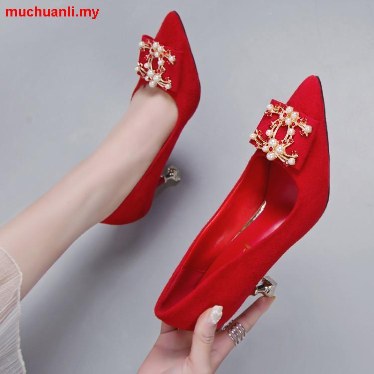 Tacones Altos De Las Mujeres 2021 Nuevo Estilo Único Mujer Femenino Coreano Boda Tacón Alto Dama De Honor Tostadas Rojos | Shopee