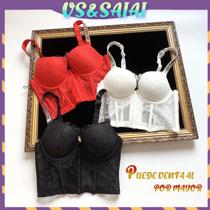 Conjunto De Lencería Push Up De Encaje Sexy Letra Caliente 2 Piezas Bragas  W6K5 Victoria Secret