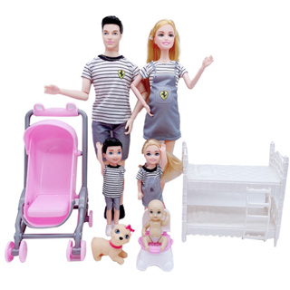 Juego de muñecas familiares felices para mujeres embarazadas, mamá, papá,  Ken y esposa, accesorios de cama para cochecito, juguetes para la casa de  juegos para niñas - AliExpress