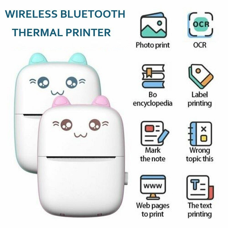 Mini impresora portátil para smartphone, impresora térmica inalámbrica con  7 rollos de papel, impresora de bolsillo sin tinta Bluetooth inteligente