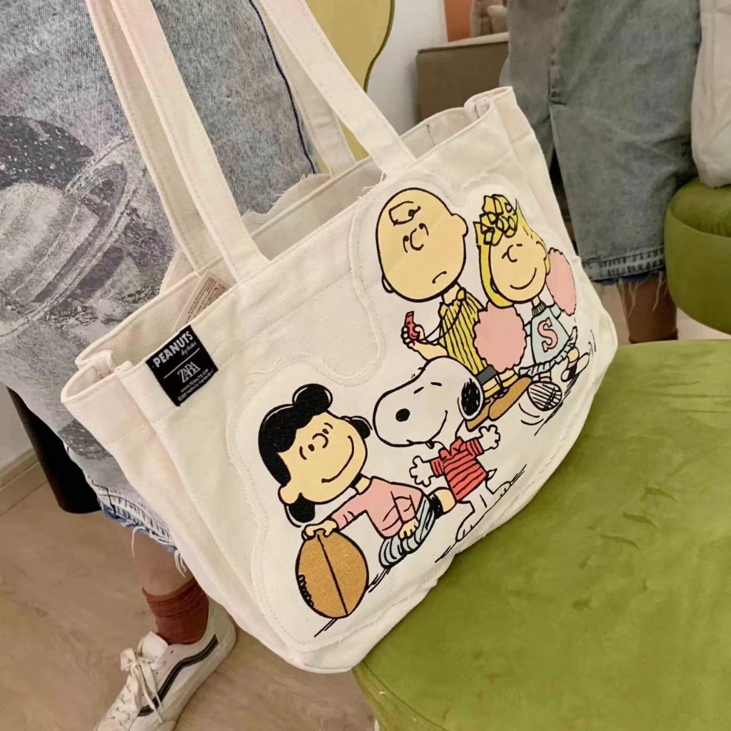 ZARA Bolso De Lona Mujer Disney Snoopy Compras De Gran Capacidad Portatil Tote Bag