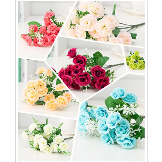 Flores artificiales de seda para decoración del hogar, ramo de ramas largas  de rosas para boda, plantas falsas, accesorios de piezas DIY, 5 suministros  de corona