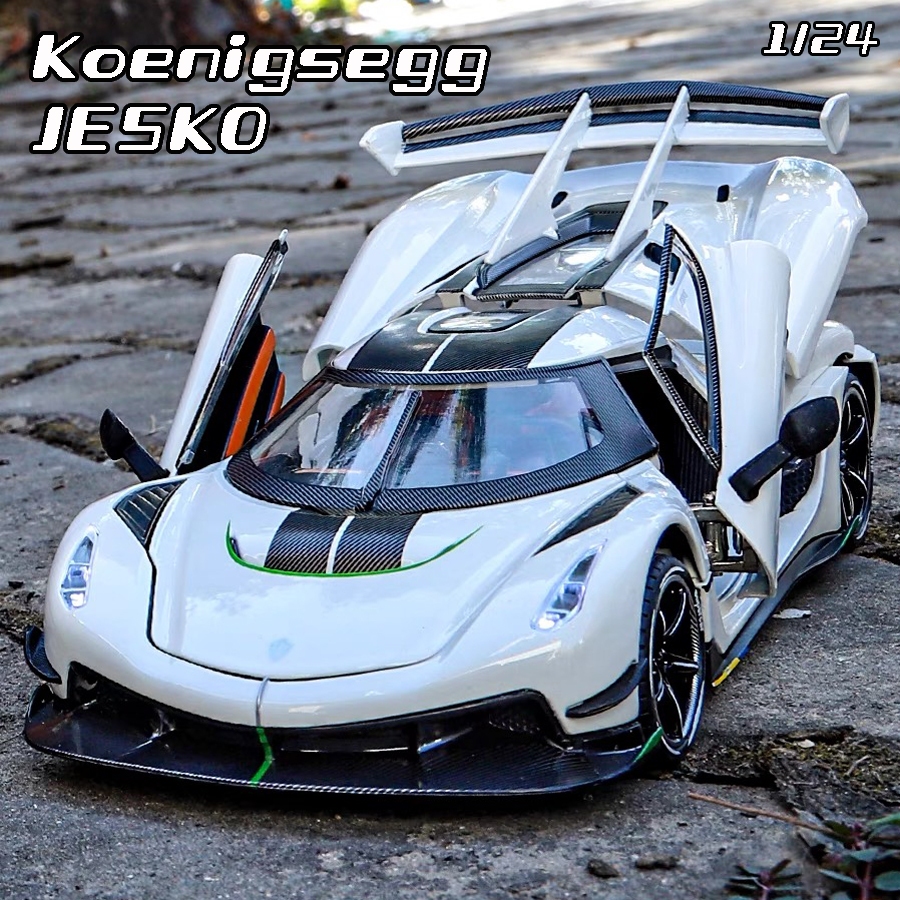 Coche Modelo Jesko Absolut Escala 1/24 De Aleación – Luces Y Sonido, Puertas Y Capó Abatibles, Regalo De Colección Blanco