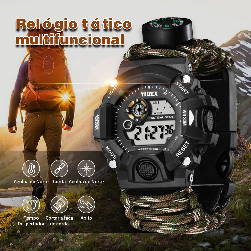 Reloj digital táctico militar para hombre, 23 en 1, de supervivencia,  multifuncional, para el ejército y al aire libre, resistentes al agua,  camuflaje, deportes, relojes de pulsera electrónicos con pantalla dual,  analógico