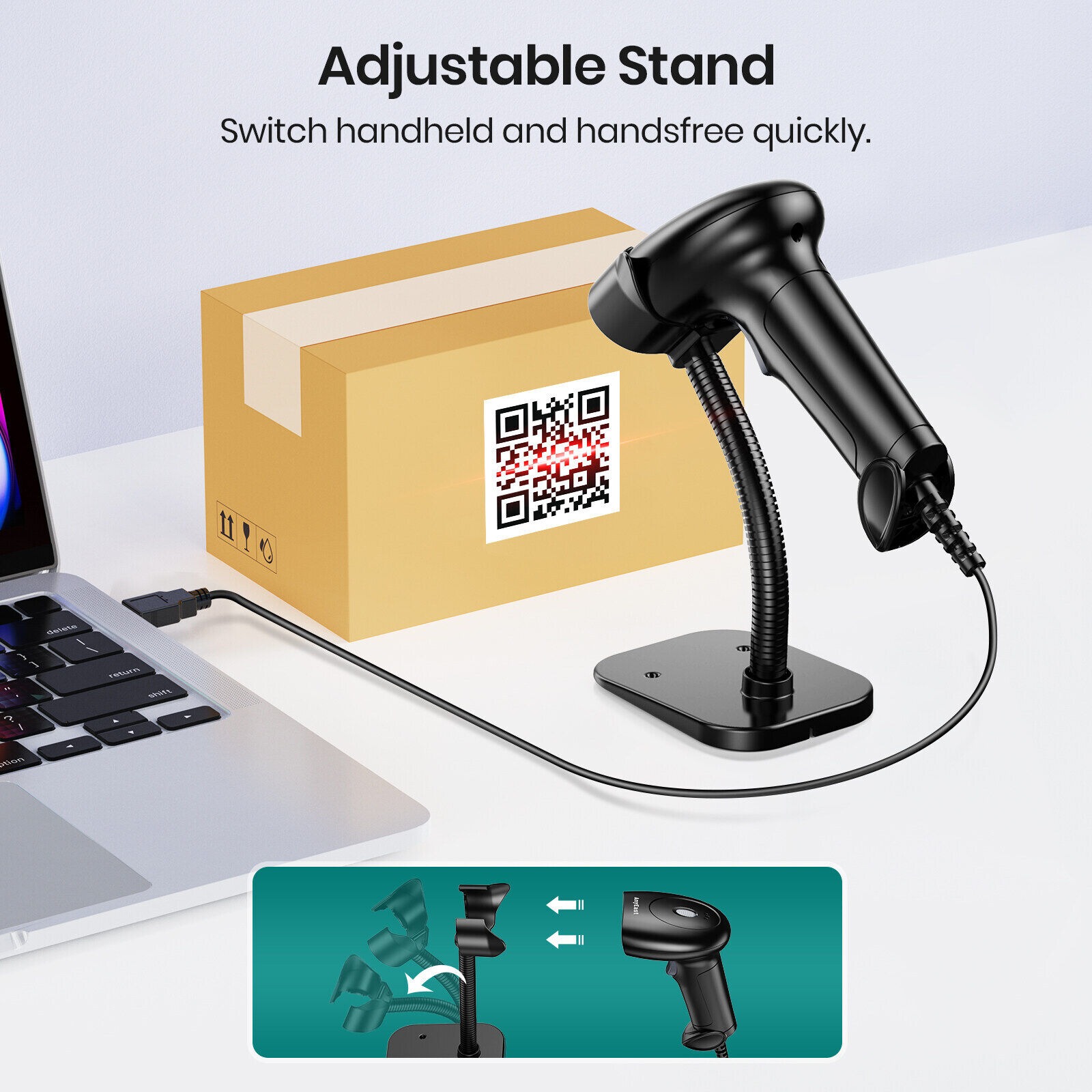 Anyeast Escáner De Código De Barras De Mano 1D 2D USB Con Cable Con ...
