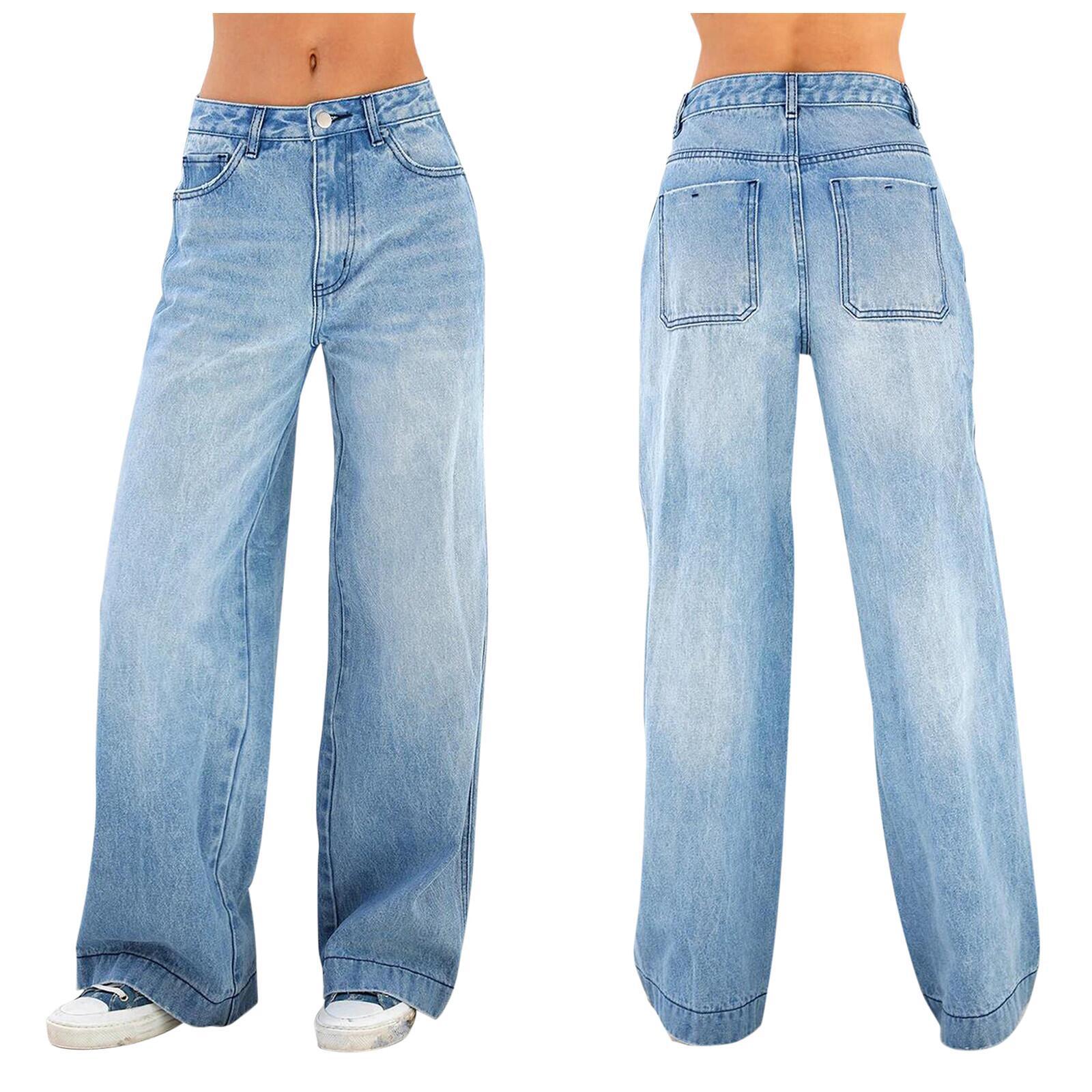 Jeans Clothing - Pantalones de Mujer Bordados con Pierna Ancha y Cintura  Alta, Pantalones Casuales, Tela elástica, para Las Cuatro Estaciones, para  Mujer : : Moda
