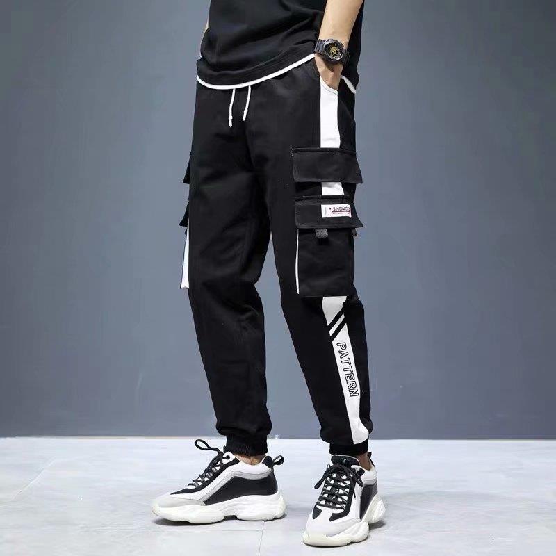 Pantalones Cargo de Hip Hop para hombre joggers de chándal, mono con cintas