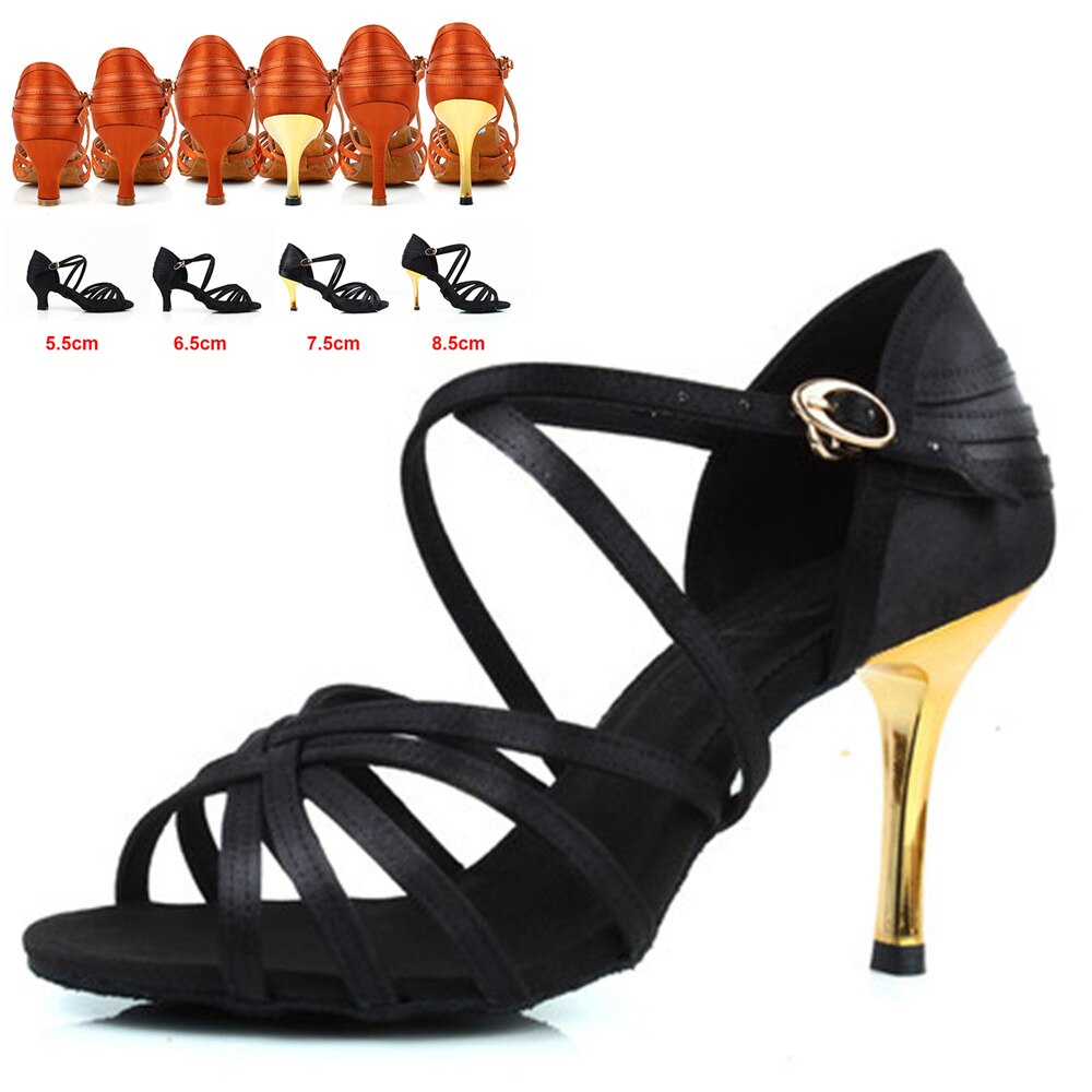 Las Mujeres De Se oras De Baile Latino Zapatos De Sat n Sandalia Salsa Tango Sal n Negro Bronceado Tacones Altos 5.5 Cm 6 5 7 5 8 5 DS52