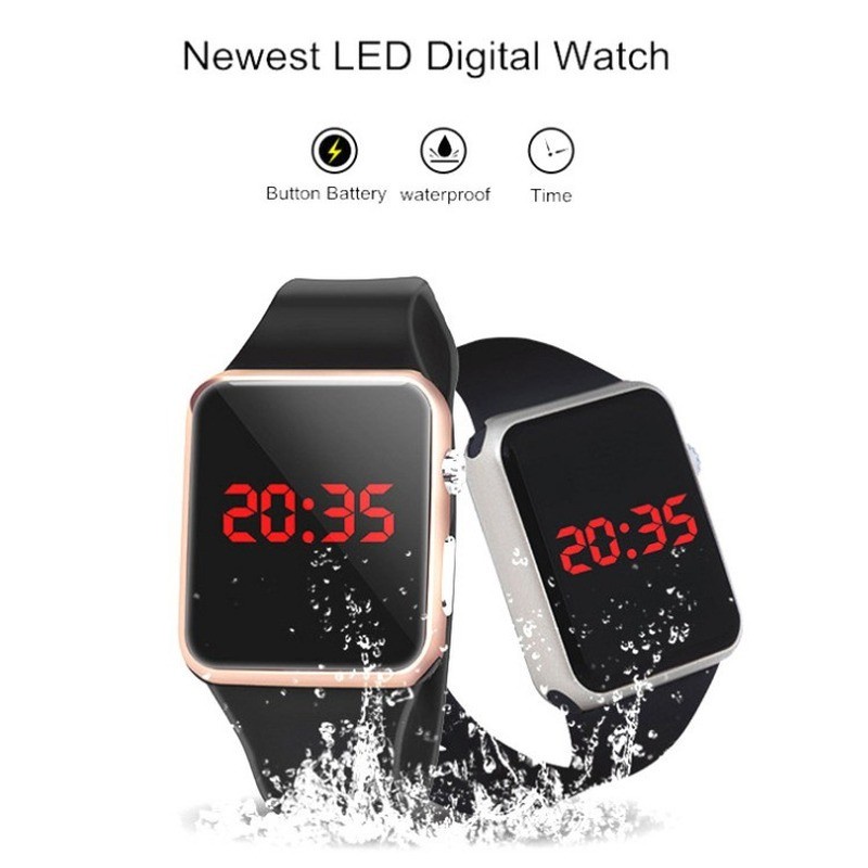 New square mirror face silicone band digital watch hot sale