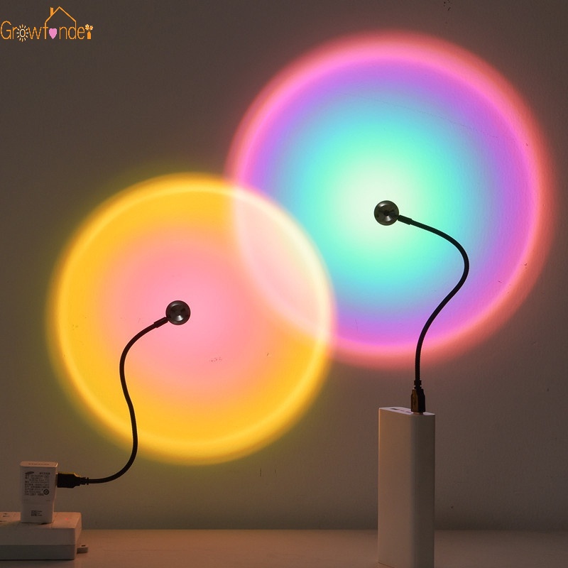 Lámpara LED De Proyección Para Habitación - Atmósfera Puesta De Sol, Cabezal Giratorio 180°, Luz Cálida, Color Negro