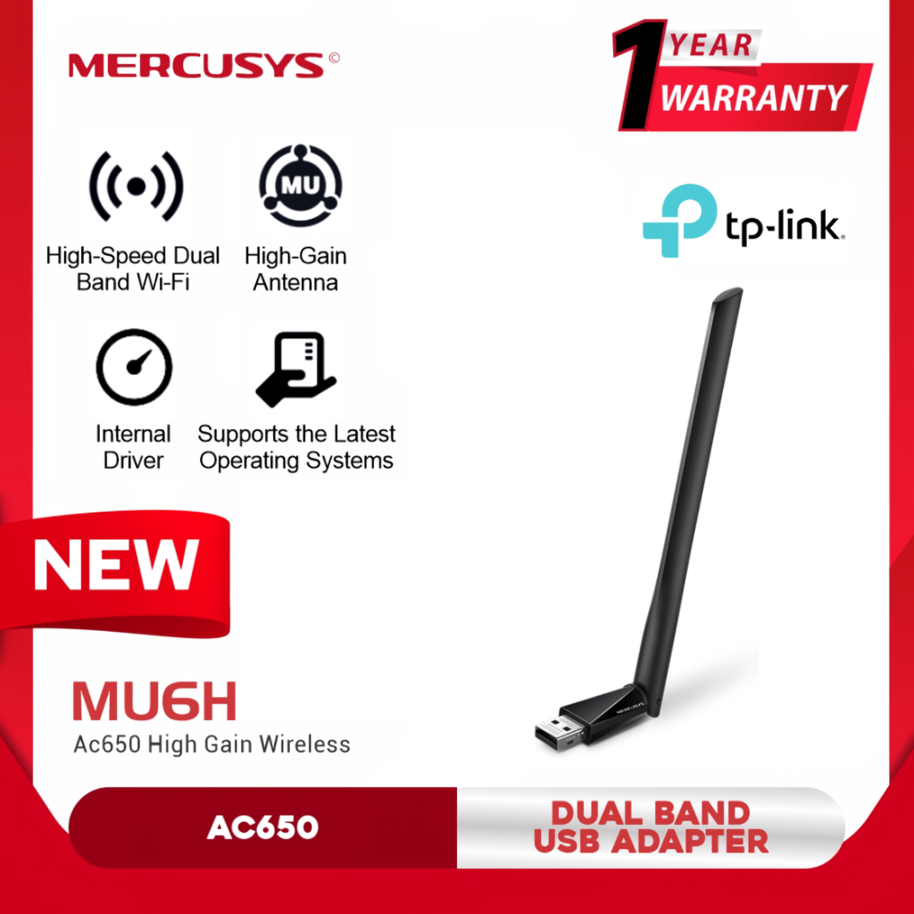 Mercurys MU6H Adaptador WiFi USB 2.0 AC650 Alta Ganancia