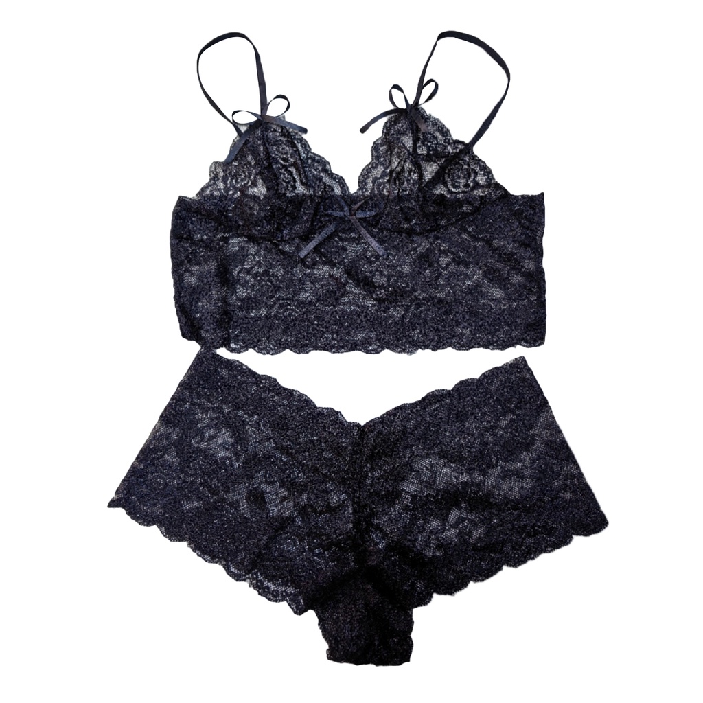 WD Conjunto De Lenceria Para Mujeres Cintura Alta De Encaje Color Solido Sujetador Y Bragas Ropa Interior Shopee Chile