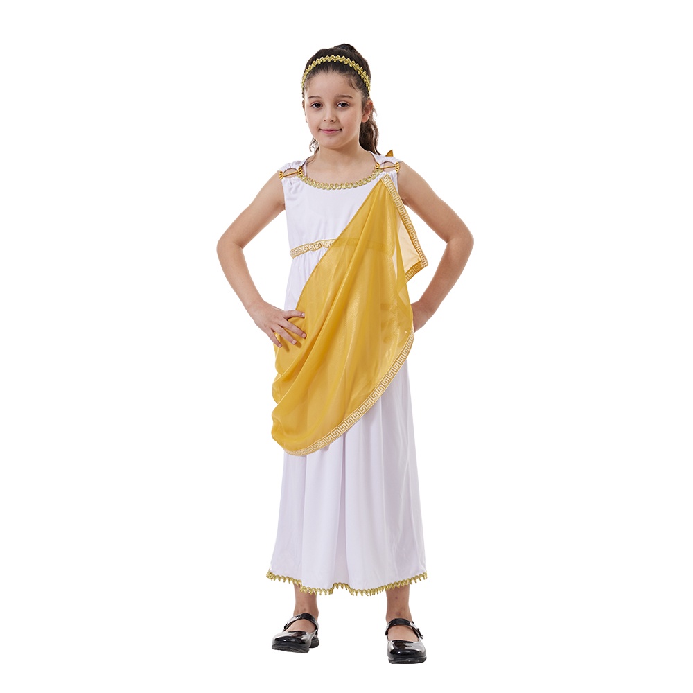 Disfraz De Diosa Griega Para Niña – Set De 6 Piezas Con Túnica, Manto, Tocado Y Brazaletes
