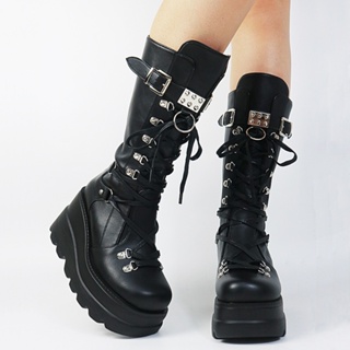  CYBLING Botas de equitación de combate de invierno con cordones  hasta la rodilla para mujer, Negro - : Ropa, Zapatos y Joyería