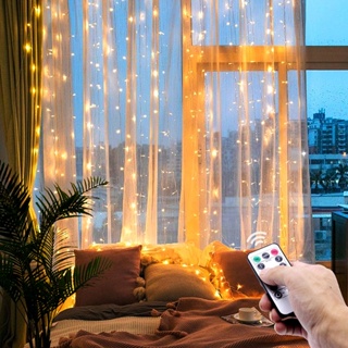 HOME LIGHTING Tira de luces para cortina de ventana, 300 LED, 8 modos de  iluminación, luz de cobre con control remoto, alimentación por USB para