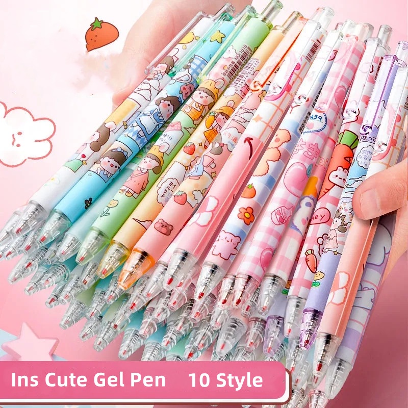 Bolígrafo de gel Kawaii con clips, bolígrafo de firma de estudiante  japonés, lindo juego de papelería Kawaii Japón (cajas de 6 unidades), color  negro