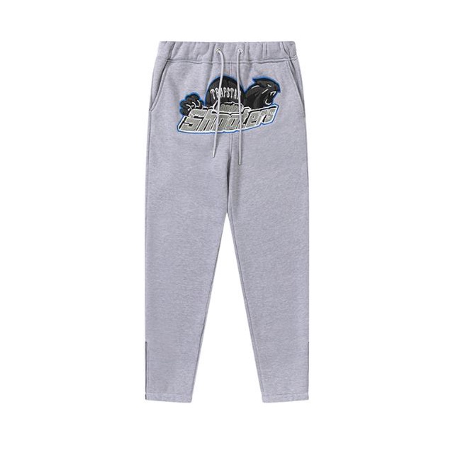 Trapstar Azul Gris Tigre Cabeza Toalla Bordada De Vellón Pantalones De