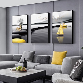 Arte de pared enmarcado negro, decoración nórdica, pintura al óleo, cuadros  abstractos modernos para decoración de pared de sala de estar, 24 x 39
