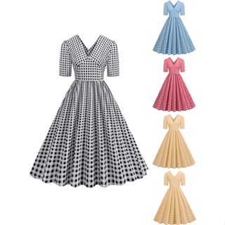 Vestido vintage de los años 50 y 1950 para mujer, manga corta, cuello  cuadrado, vestido de cóctel retro Audrey Hepburn, vestidos de noche  Rockabilly