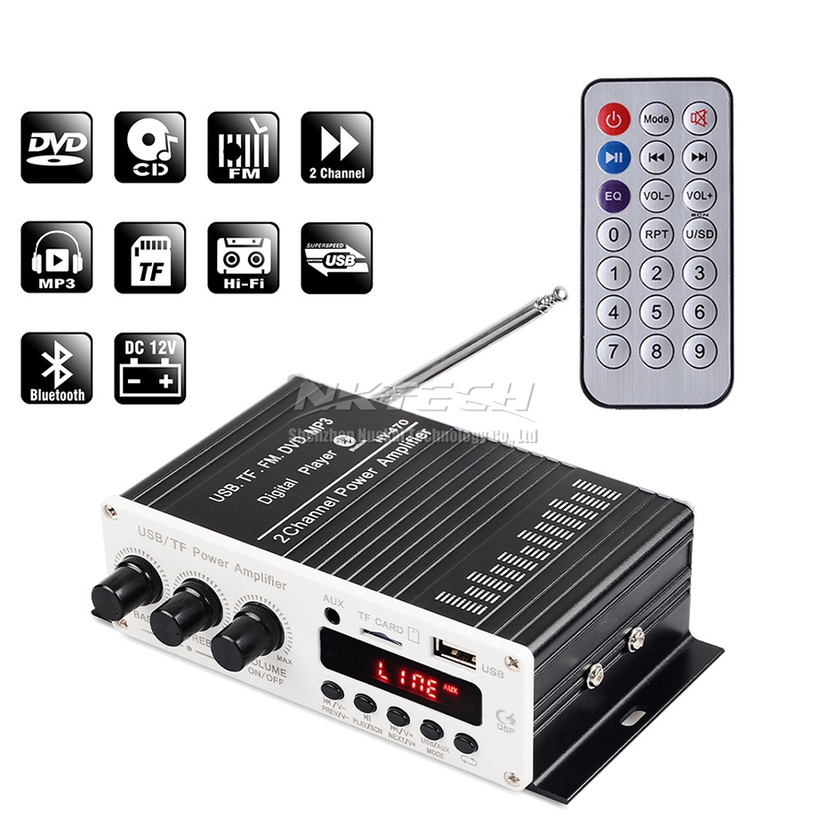 Comprar Amplificador DIY de 150 W, placa decodificadora Bluetooth, 12 V,  6,5 mm, micrófono, radio FM, tarjeta TF, reproductor de música USB para  coche, módulo de audio, altavoces, control de volumen