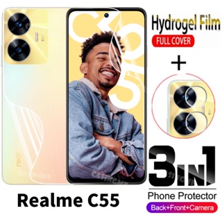 Realme C55 - Funda protectora para Realme C55 (6.72), 3 protectores de  vidrio templado, funda de silicona suave a prueba de golpes, con soporte de