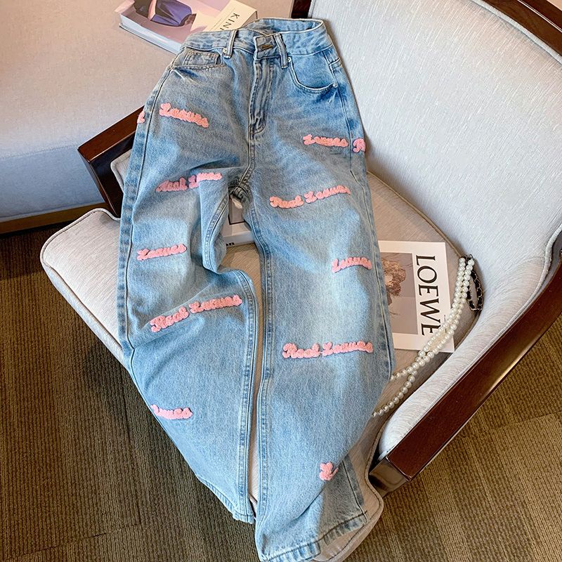 Nuevo Diseño Sense Bordado Letra Recta Pierna Jeans Mujer Cintura