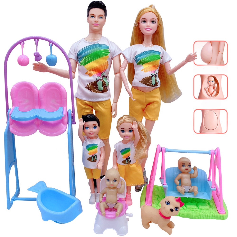 Muneca Barbie Embarazada De 30 Cm Bebe set De Regalo Familiar Para Una Familia De Seis Juguetes Para Ninos