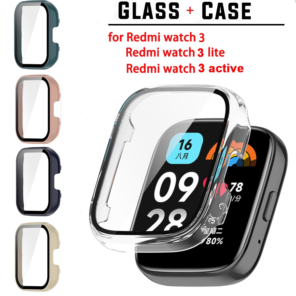 Funda + Protector De Pantalla Para Mi Watch Redmi 3 Active Lite Watch3 Hard  PC Frame Bumper Cover Case + HD Slim Vidrio Templado Antiarañazos