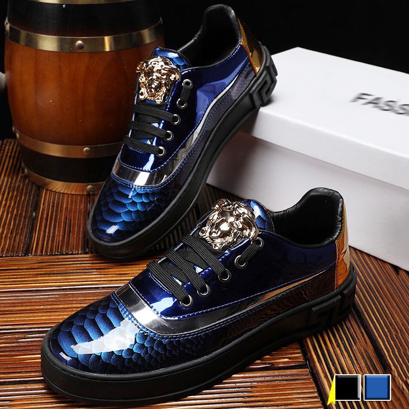 VERSACE Nuevo Estilo Cuero Patentado Brillante Impreso 3D Casual Deportes Hombres Nightclub Zapatos Moda T2GJ Shopee Chile