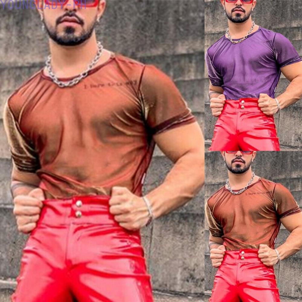 Polera De Manga Corta Para Hombre De Malla Muscular Transparente Blusa Casual Shopee Chile