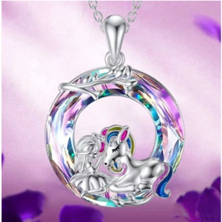 Collar De Unicornio De Plata Para Mujer Niña Cadena De Acero Inoxidable  Cristal