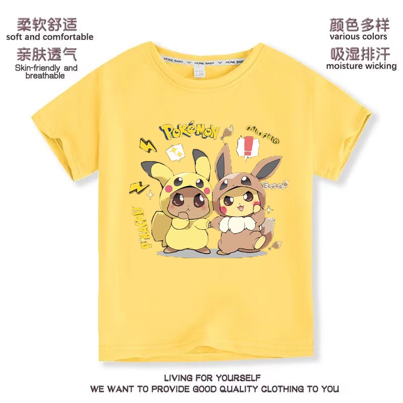 100% Algodón Niños De Manga Corta Pokémon Ropa De Los Niños Pikachu ...