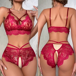 Sexy lencería erótica mujer Bra y Panty ligueros 3pcs ver a través