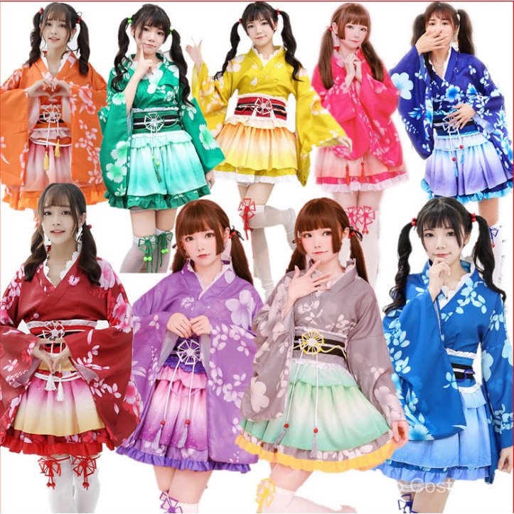 COSTUME COMPLETO FIORI Vestaglia Kimono Giapponese Cosplay Cintura 141969348432