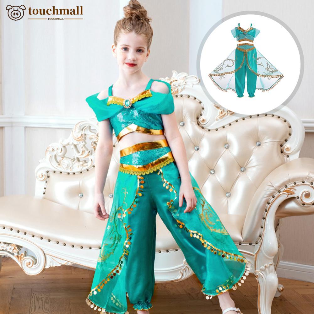 Conjunto de disfraz de princesa Aladdin Jasmine para Halloween, danza del  vientre, danza del vientre, para fiesta de disfraces, traje de 5 piezas