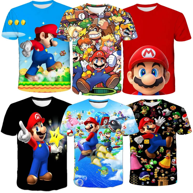 2025 niños Super Mario Bros manga corta Camiseta Kawaii estilo de ...