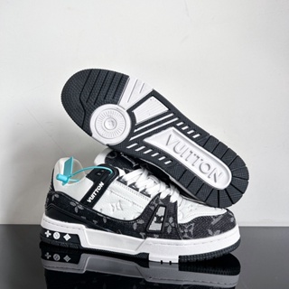 (De Gama Alta Listo Stock) LV Zapatos Louis Vuitton Entrenador Velcro  Blanco Naranja De Corte Bajo Deportes De Los Hombres Antideslizante  Transpirable