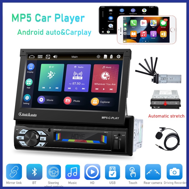  Estéreo de coche Android 1 DIN 6.9 pulgadas pantalla táctil Radio  coche con navegación GPS estéreo coche Bluetooth FM receptor soporte  teléfono espejo enlace con doble interfaz USB : Electrónica