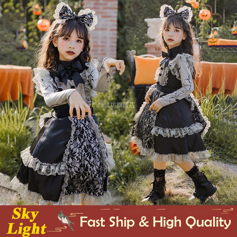 Disfraz Guerreras Kpop Niña Vestido Negro Colegiala Gótico - Disfraz Halloween Con Peluca | Vestido Terciopelo Skater Niñas Disfraz Halloween Niñas Gótico