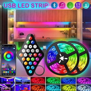 Tira de luces LED USB para decoración de habitación, cinta Flexible de  diodos para retroiluminación de TV, sincronización de música, Bluetooth,  5V, RGB 5050 - AliExpress