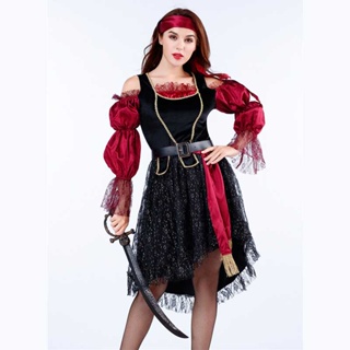 Comprar Disfraz de pirata para mujer sexy, disfraz de talla grande para  mujer, vestido de fiesta elegante de Halloween con sombrero, conjunto de  actuación de carnaval, disfraces medievales para adultos