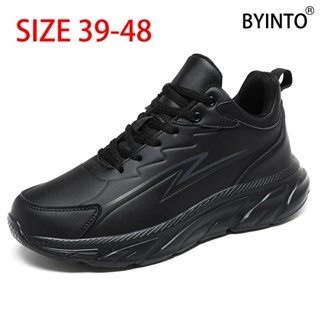 de hombres de moda de cuero Zapatillas deportivas , cómodo Suela gruesa  casual Zapatos , Talla grande de hombres Zapatos , de hombres Zapatillas  deportivas , cuero negro Zapatos de atletismo 