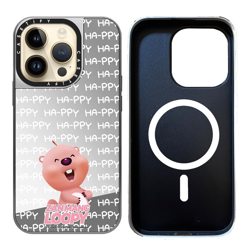 CASETiFY X Zanmang Loopy Happy Case Succión Magnética Negro Mate Y Espejo Plateado Carcasa Apple