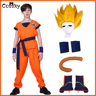 Disfraces de Cosplay de Son Goku para adultos y niños, Top, pantalón,  cinturón, cola, peluca - AliExpress