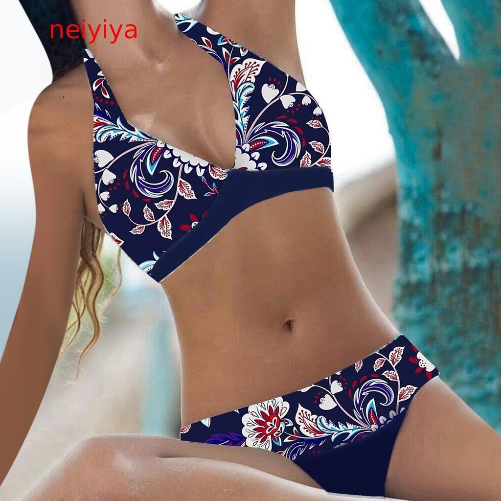 Neiyiya 】 Pieza De Baño Flor 2 Traje Bikini Estampados Fondos Conjunto De Bikinis Para Mujer