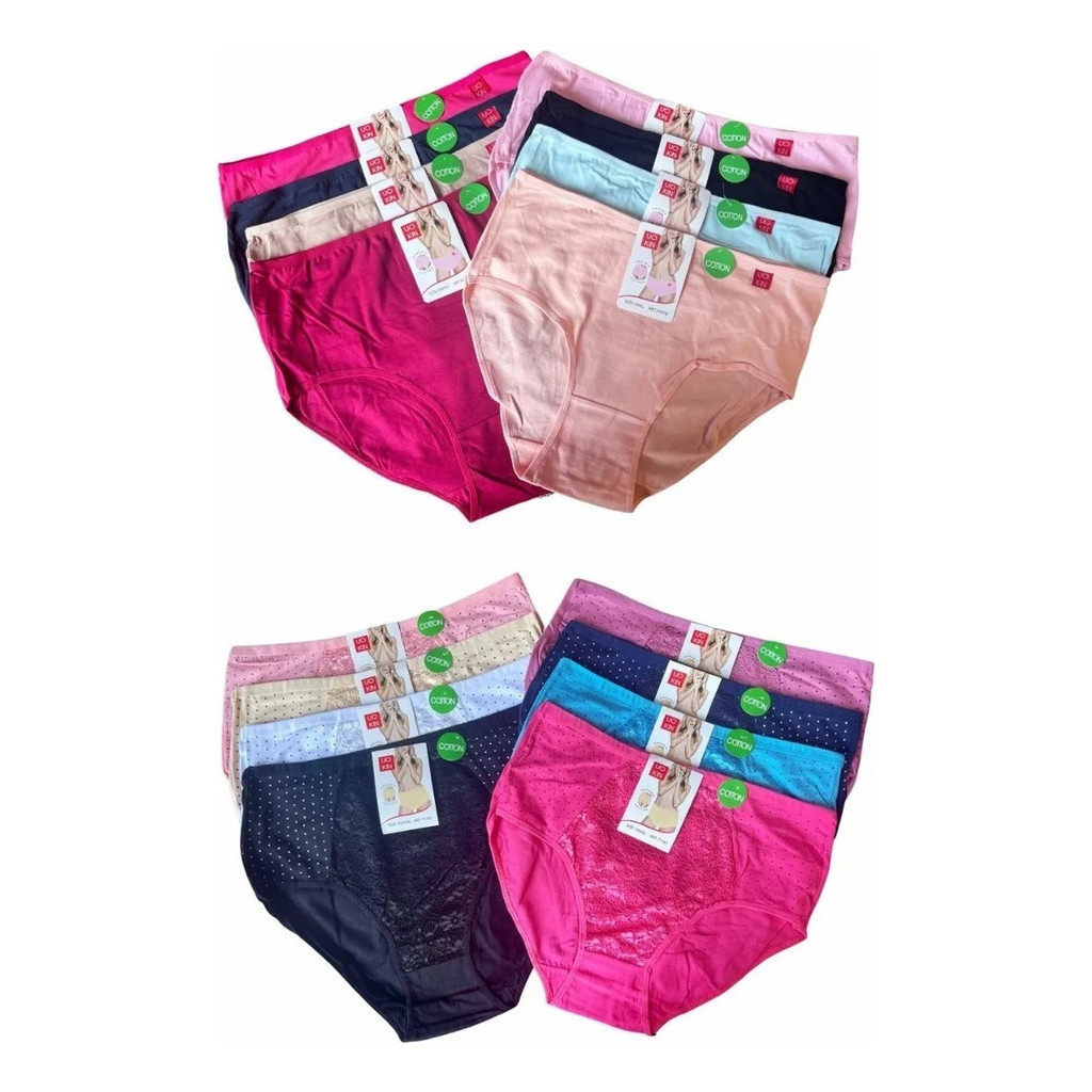 Pack 12 Calzones Algodon Mujer Tiro Alto Senora Xl Xxl Xxxl Shopee Chile