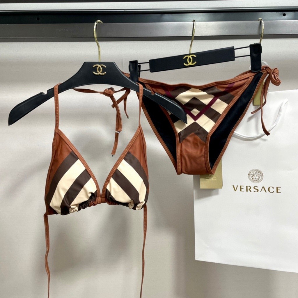Bikini Retro De Rayas Para Mujer De Secado Rápido Con Cordones Burberry