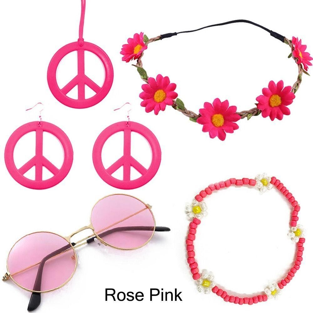 Accesorios De Hippie Set Hippie Piezas Diadema, Gafas, Collar
